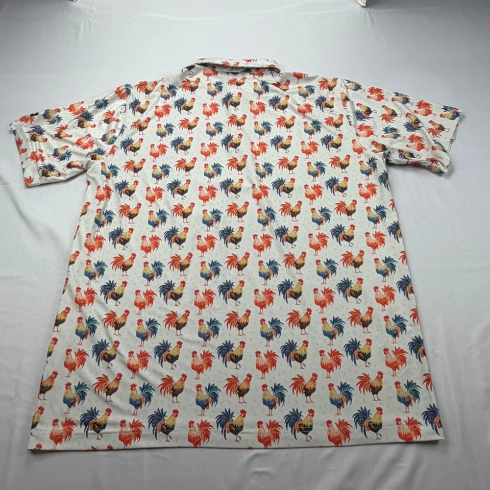 Waggle Golf Polo Shirt Mens 2XL White Rooster "Feeling Cocky" Print Performance - Picture 6 of 8